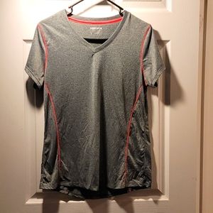 Large Layer8 Grey with Hot Pink Stitching Dry Fit Work Out Shirt - Like New